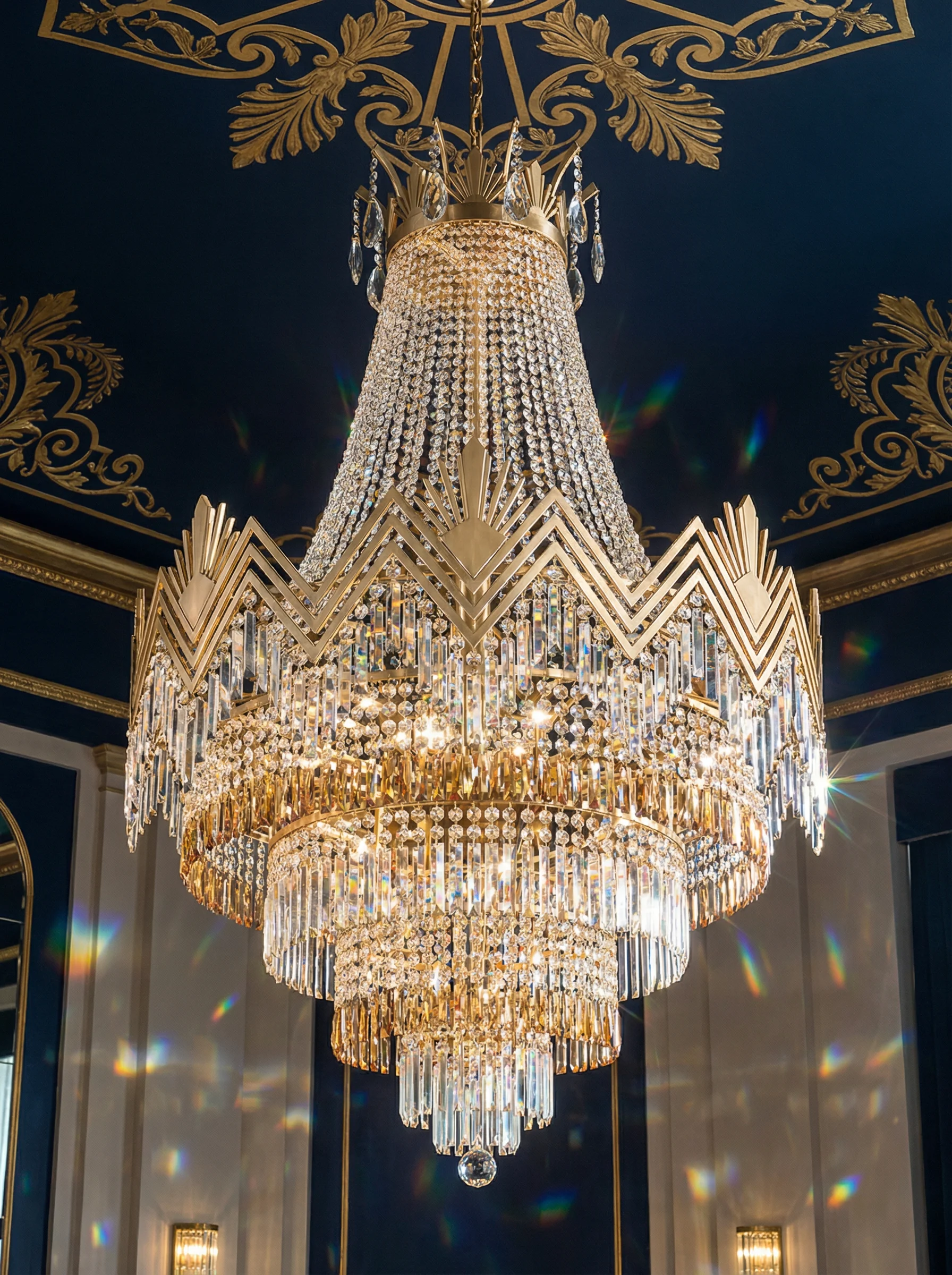 装饰艺术风格水晶吊灯，展现 真人百家乐 的现代奢华