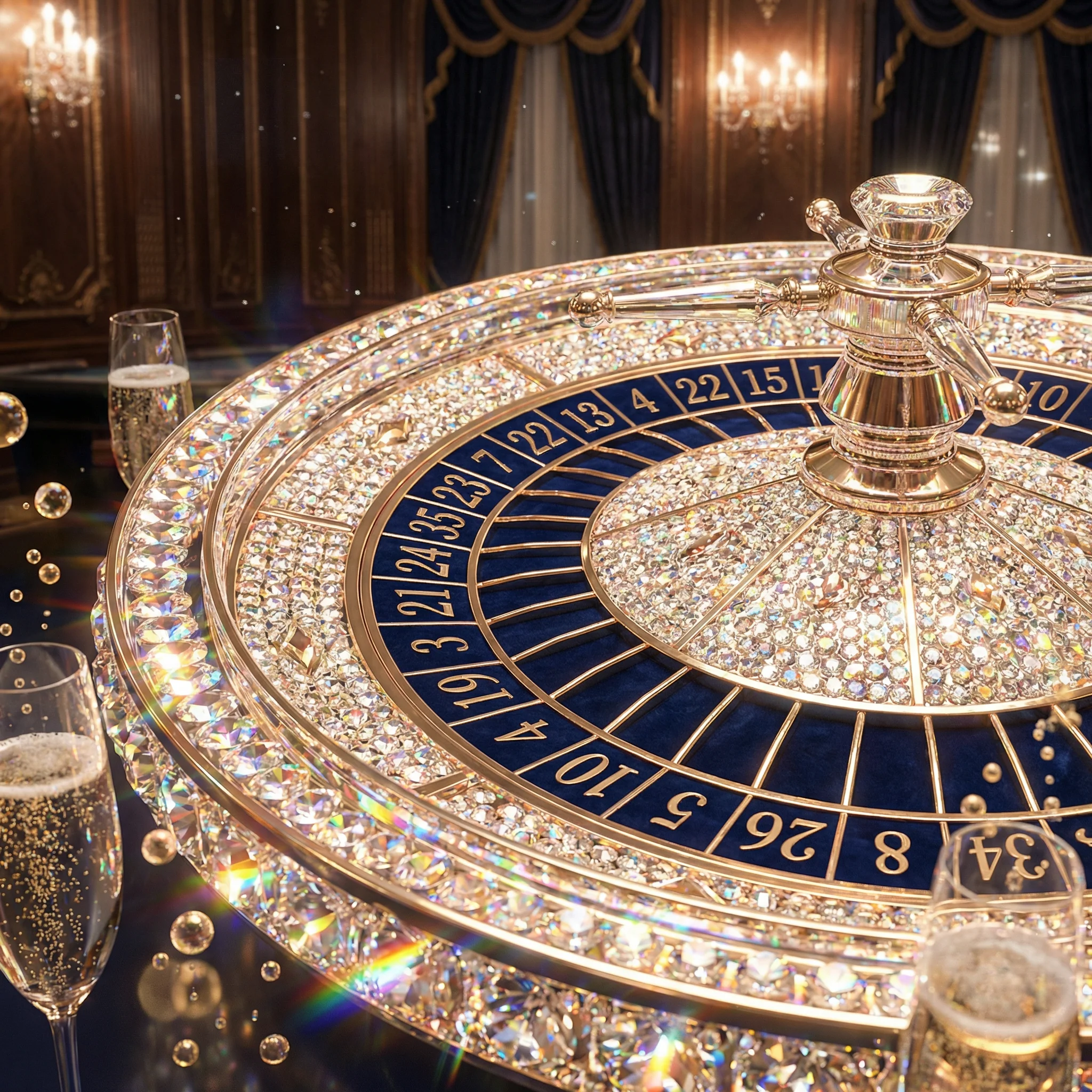 晶莹剔透的水晶轮盘，等待玩家在 真人百家乐 中做出选择
